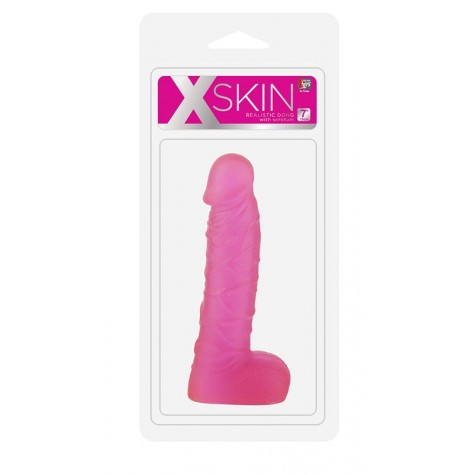 Розовый фаллоимитатор XSKIN 7 PVC DONG TRANSPARENT PINK - 18 см.